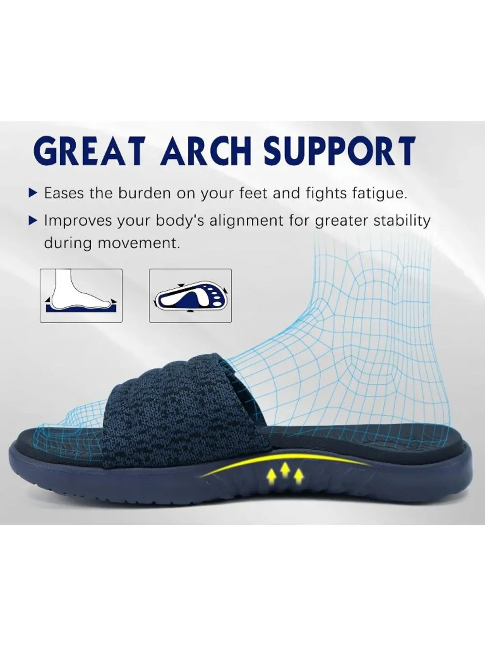 Men's Blue Arch Support Sport Slides Open Toe Adjustable Orthotic Sandal Shoes